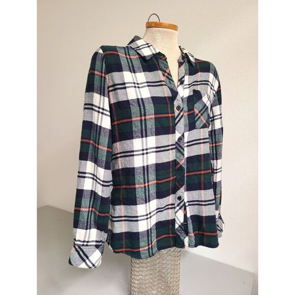 Rails Y2K Plaid Button Down Shirt SMALL Blue Green Flannel Barn Lounge Cowgirl - Picture 2 of 9